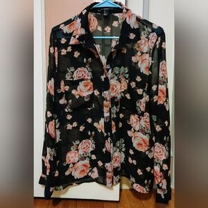 ❤️ Forever 21 Semi-Sheer Rose Blouse – Size L – Romantic Valentine’s Look❤️